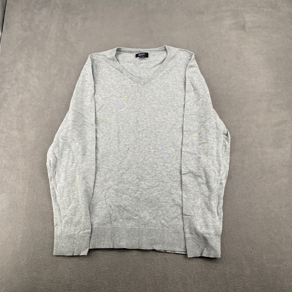 Alfani‎ Mens Regular Fit V-Neck Sweater Heather Gray Cotton Blend Large 5542